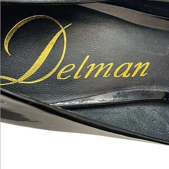 DELMAN black patent leather Bonnie heels size 8.5M - Picture 6 of 10